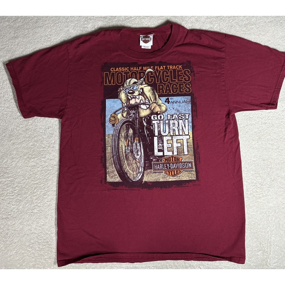 Harley Davidson Looney Tunes Taz Shirt Go Fast Turn Left Motorcycle Races size M
